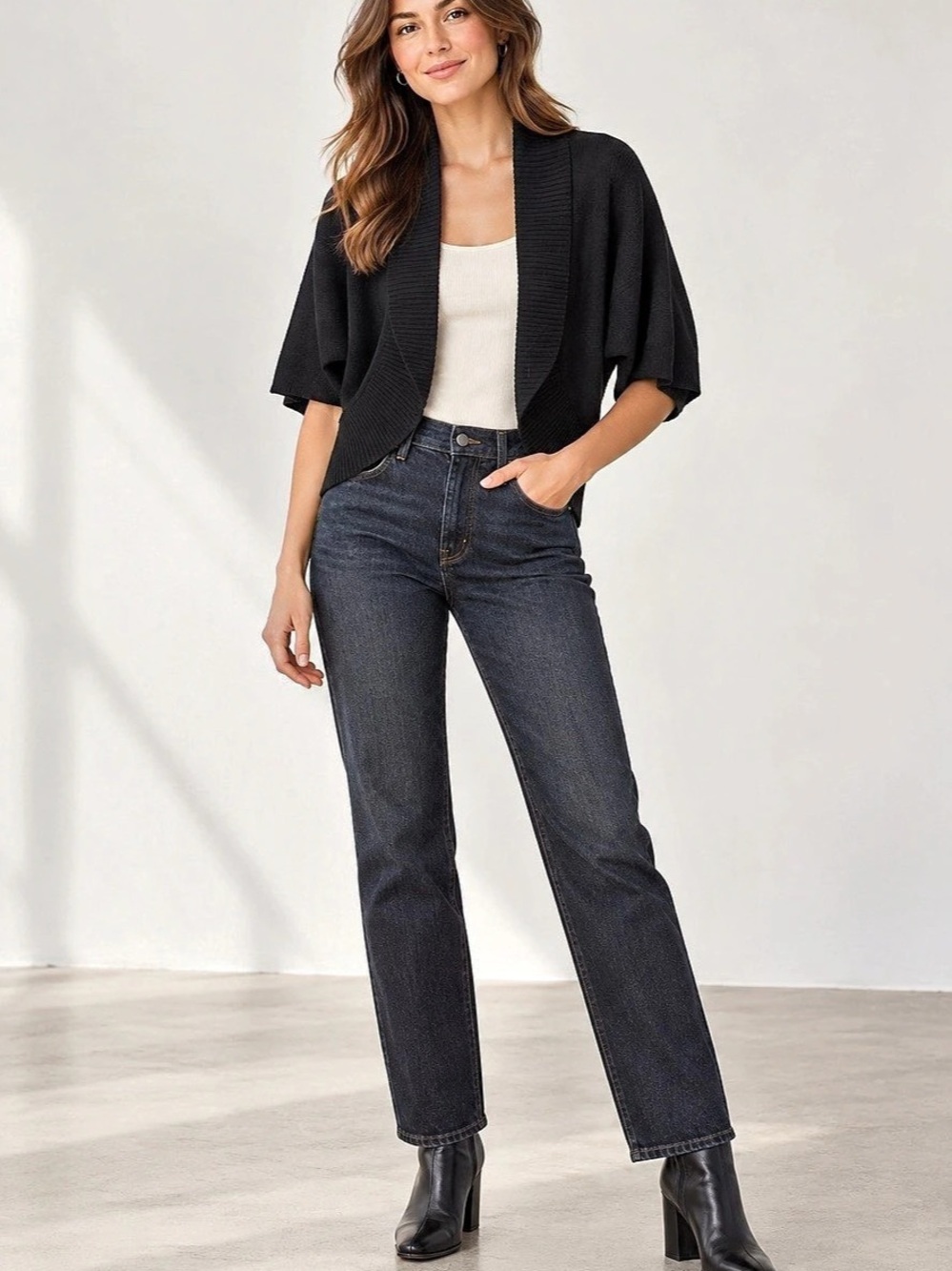 Banana Republic Black Italian Yarn Wool Cashmere Cropped Shrug M